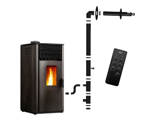 Estufa de pellets anita 12 kw negro sannover + kit de instalación completo