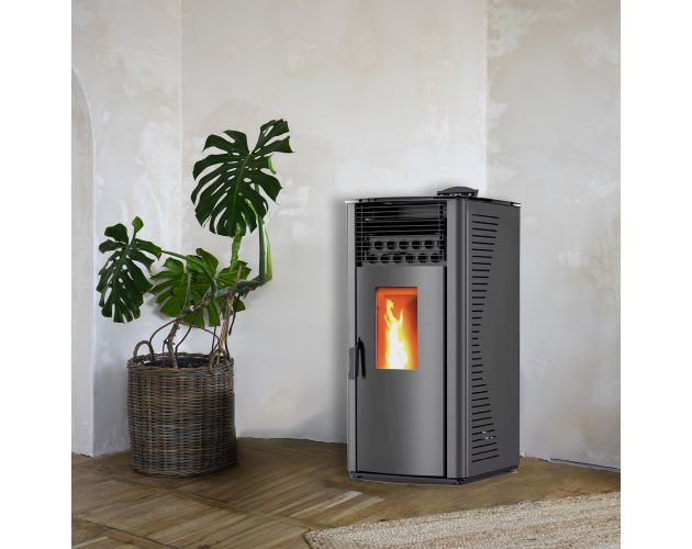 Estufa de pellets anita 12 kw negro sannover + kit de instalación completo