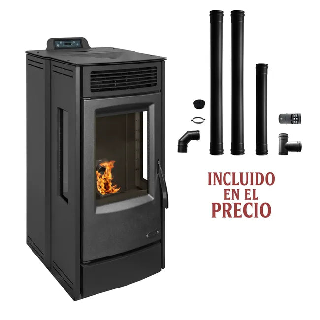 Estufa de Pellets KARMEK ONE 10kW | Kit instalacion incluida Rendimiento 88% y Calefacción Programable 250m³