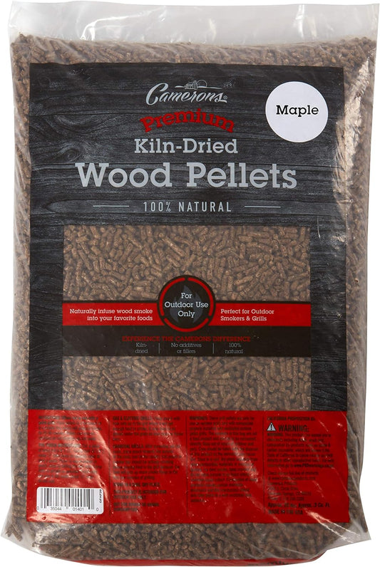 Camerons Products Pellets de madera – (Maple, bolsa de 20 libras) – Pellets de madera de barbacoa de alta calidad totalmente naturales – Ahumadores de pellot hechos a mano de primera calidad y parrillas de pellets – Combusción fácil para un sabor ahumado